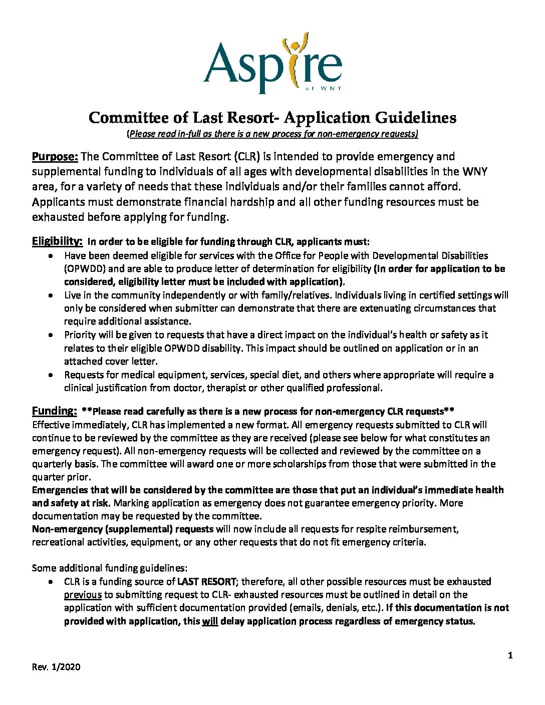 Aspire of WNY » CLR Application Guidelines New 2020